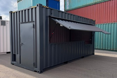 Barcontainer mit Verkaufsklappe und Personentüre